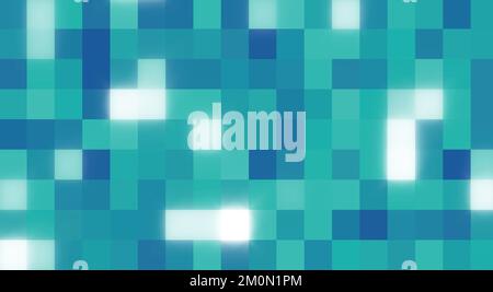 Piccoli blocchi quadrati blu verdi luminosi su sfondo astratto con rendering 3D per concetti di forma quadrata e geometrica Foto Stock