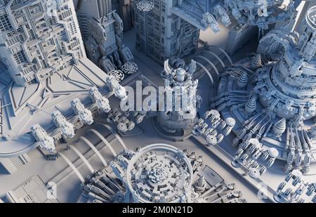 Fantastica città high-tech. rendering 3d Foto Stock