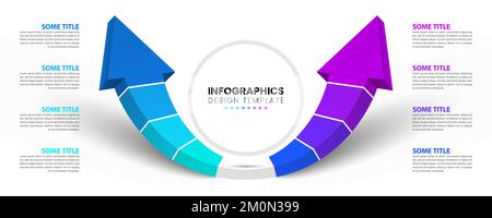 Modello infografico con 8 opzioni o passaggi. 3d frecce. Può essere utilizzato per il layout del flusso di lavoro, il diagramma, il banner, il webdesign. Illustrazione vettoriale Illustrazione Vettoriale