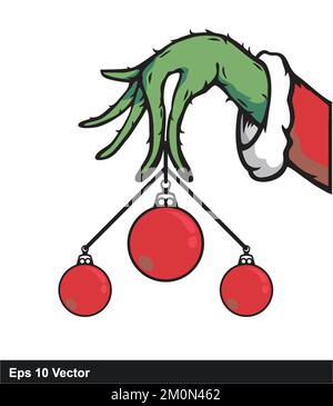 Mano di Grinch con Natale ornamento Illustrazione Vettoriale