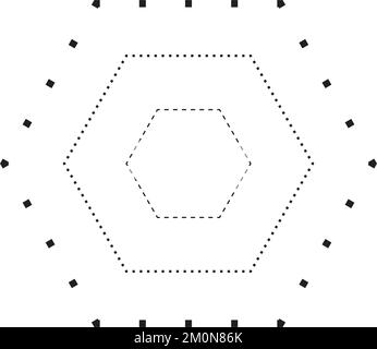 Simbolo a forma esagonale tracciante, linea tratteggiata tratteggiata tratteggiata a tratti per prescolare, asili e bambini Montessori, prescrittura, disegno e taglio Illustrazione Vettoriale
