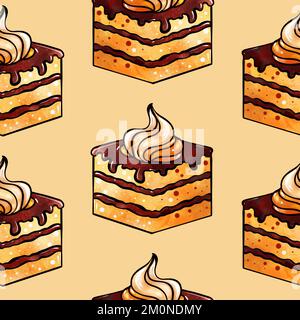 Illustrazione raster senza giunture motivo marrone torta pezzi su sfondo giallo. Illustrazione di alta qualità Foto Stock