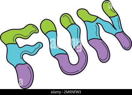 Parola divertente in stile neon surreale. Adesivo psichedelico alla moda isolato su sfondo bianco Illustrazione Vettoriale