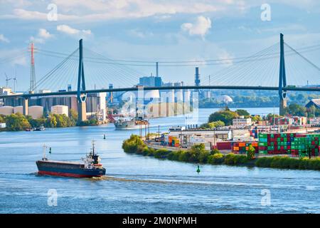 Vista sul ponte Köhlbrand, Altona, Amburgo, Land Amburgo, Germania, Europa Foto Stock