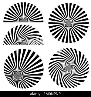 Collezione Sunburst e bordi su sfondo bianco. Vettore di raggi solari Illustrazione Vettoriale