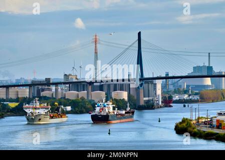 Vista sul ponte Köhlbrand, Altona, Amburgo, Land Amburgo, Germania, Europa Foto Stock