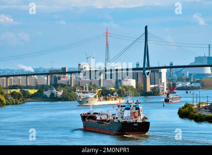 Vista sul ponte Köhlbrand, Altona, Amburgo, Land Amburgo, Germania, Europa Foto Stock