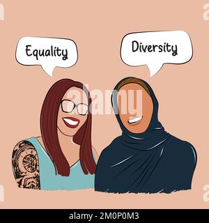 Coppia di donne felici con religioni diverse concetto di diversità Vector Illustrazione Vettoriale