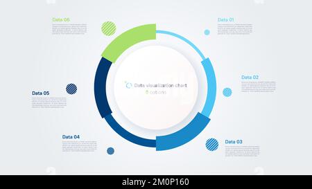 Modello infografico con grafico a torta vettoriale in forma di grafico a torta diviso per 6 parti Illustrazione Vettoriale