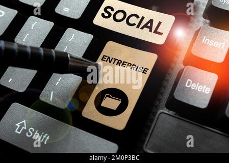 Visualizzazione concettuale Social Enterprise. Parola per il commercio che fa i soldi in un senso socialmente responsabile Foto Stock