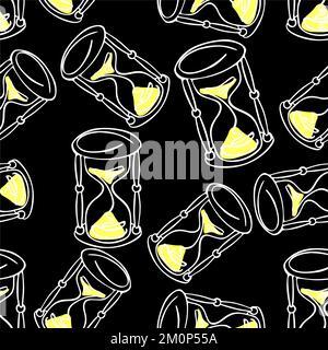 motivo grafico senza cuciture di clessidra bianca su sfondo nero, texture, design Foto Stock