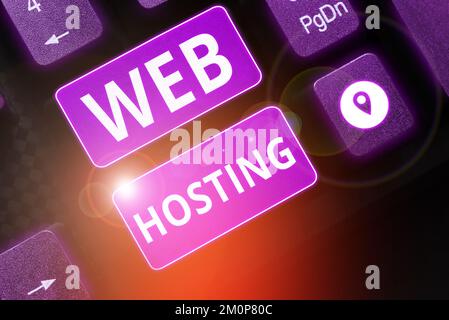 Scrittura visualizzazione testo Web Hosting. Parola scritta sull'attività di fornire spazio di archiviazione e accesso ai siti Web Foto Stock