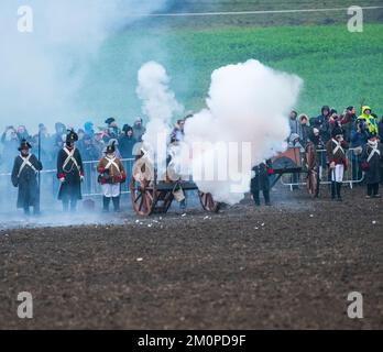 Battaglia di ricostruzione Austerlitz 2022 a Tvarozna, Repubblica Ceca Foto Stock