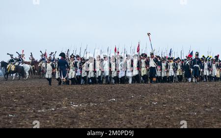 Battaglia di ricostruzione Austerlitz 2022 a Tvarozna, Repubblica Ceca Foto Stock