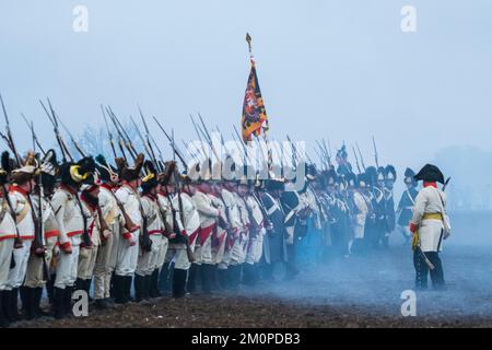 Battaglia di ricostruzione Austerlitz 2022 a Tvarozna, Repubblica Ceca Foto Stock