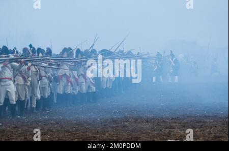 Battaglia di ricostruzione Austerlitz 2022 a Tvarozna, Repubblica Ceca Foto Stock