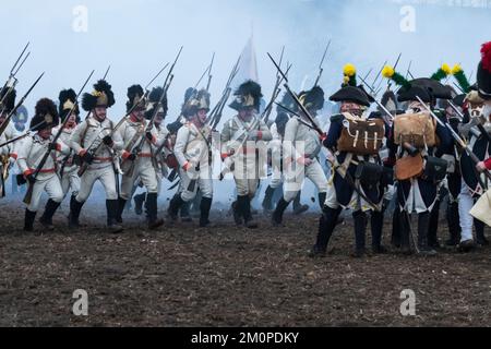 Battaglia di ricostruzione Austerlitz 2022 a Tvarozna, Repubblica Ceca Foto Stock