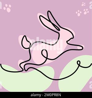 Saltando Bunny come il simbolo dell'anno secondo il calendario cinese in una linea continua. Christmastime. Art. Linea Design. Ideale per striscioni, sfondi, Web, poster o biglietti, auguri, etichetta. EPS Illustrazione Vettoriale