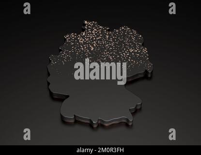 Una mappa di 3D rendering della Germania con glitter d'oro su uno sfondo nero - concetto di viaggio e vacanza Foto Stock