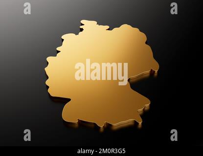 Una mappa di Germania resa 3D in oro lucido su uno sfondo nero - concetto di viaggio e vacanza Foto Stock