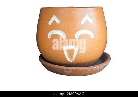 Vaso di fiori con facce che mostrano sentimenti Foto Stock