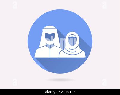 Icona della famiglia musulmana. Semplice illustrazione con lunga ombra per grafica e web design. Illustrazione Vettoriale