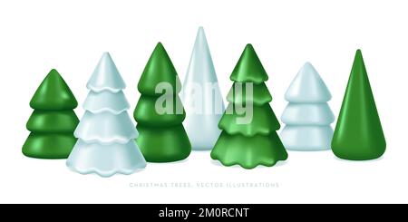 3D minimo alberi di Natale collezione. Illustrazione vettoriale, elemento decorativo natalizio Illustrazione Vettoriale