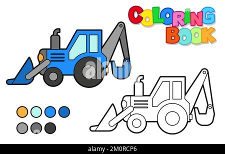 Illustrazione vettoriale di un trattore. Stile icona con contorno nero. Libro da colorare per bambini Illustrazione Vettoriale