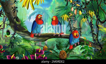 Macaw (Ara). La pittura digitale full color illustrazione. Foto Stock