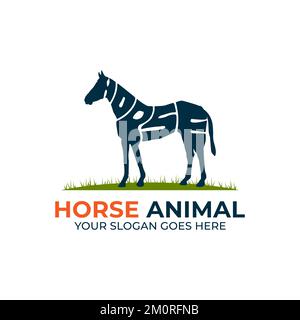 Cavallo animale logo vettore di disegno, logo con Warp testo a forma di un cavallo animale illustrazione Illustrazione Vettoriale
