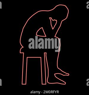 Neon uomo che tiene la testa concetto problema silhouette seduta senza sedile iconred colore vettore illustrazione immagine piatto stile luce Illustrazione Vettoriale