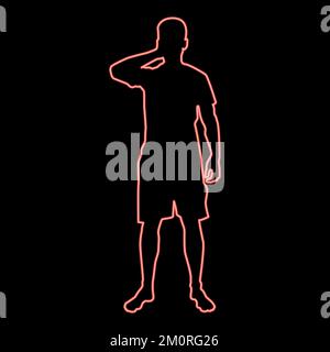 Neon uomo che chiude gli occhi le sue mani silhouette vista frontale iconred colore vettore illustrazione immagine piatto stile luce Illustrazione Vettoriale