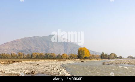 L'erosione del fiume danneggia migliaia di acri di terreno fertile agricolo nella valle delle paludi Pakistan Foto Stock