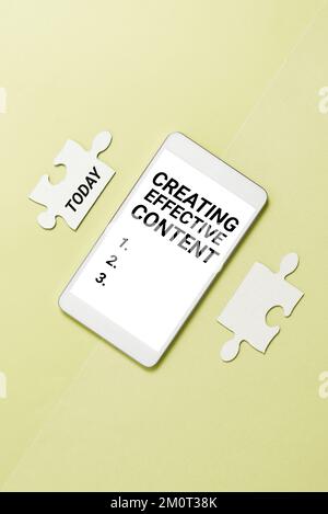 Didascalia di testo che presenta la creazione di contenuti efficaci. Concetto significato informazioni preziose informazioni di facile utilizzo Foto Stock