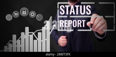 Didascalia di testo che presenta il rapporto di stato. Word for Update Riepilogo delle situazioni a partire da un determinato periodo di tempo Foto Stock