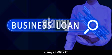 Segno di testo che mostra il prestito di affari. Foto concettuale credito ipoteca Assistenza finanziaria Cash anticipa il debito Foto Stock