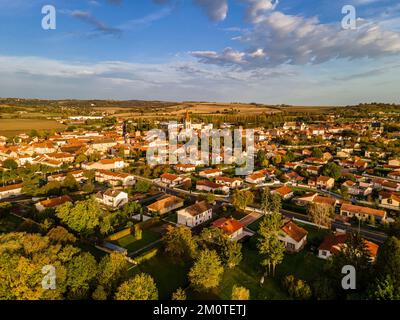 Francia, Puy de Dome, Aigueperse village, pianura della Limagne (veduta aerea) Foto Stock