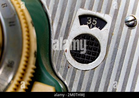 dettaglio di un frame counter su una telecamera vintage, Foto Stock