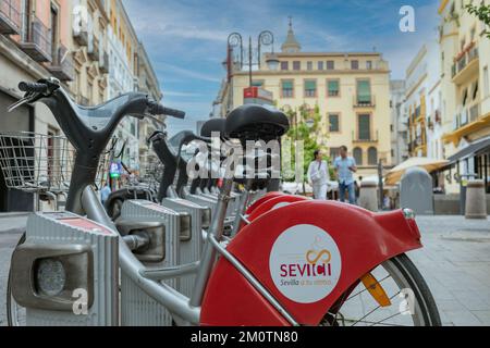 stazione di noleggio biciclette nel centro della città Foto Stock