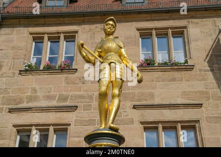 Markgraf-Georg-Brunnen, Stadthaus, Martin-Luther-Platz, Altstadt, Ansbach, Bayern, Germania Foto Stock