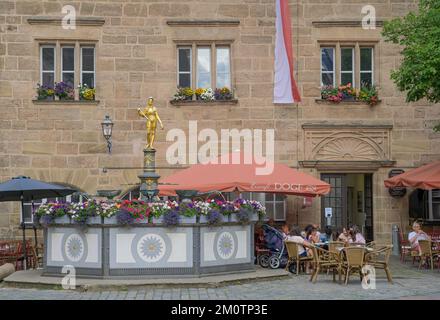 Markgraf-Georg-Brunnen, Stadthaus, Martin-Luther-Platz, Altstadt, Ansbach, Bayern, Germania Foto Stock