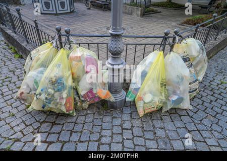 Müllabfuhr, Gelbe Säcke, Ansbach, Bayern, Deutschland Foto Stock