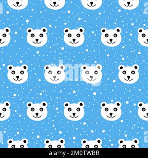 Carino orso polare e neve piatto vettore senza cuciture pattern Illustrazione Vettoriale