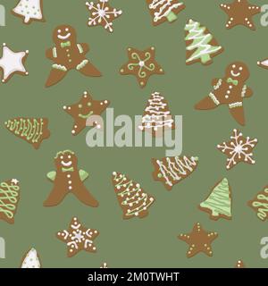 Motivo senza giunture vettoriale dei biscotti di Natale Illustrazione Vettoriale