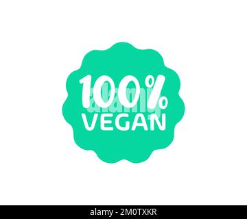 Etichetta o adesivo 100% vegano minimalista, marchio, segno, logo timbro. Simbolo organico. Simbolo naturale. Simbolo vegano. Etichetta. Dieta alimentare icona, bio. Illustrazione Vettoriale