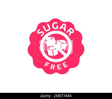 Sugar free stamp, label or sticker, sign, logo design. No sugar added product. Diabetes concept. Unhealthy nutrition, obesity, diabetes, dental care. Stock Vector