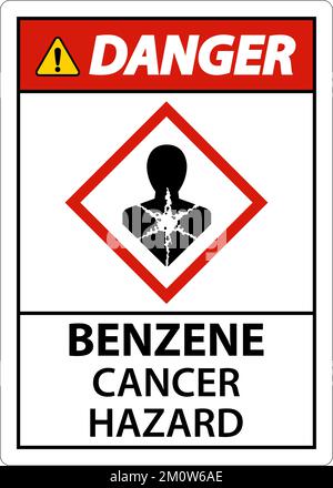 Pericolo benzene pericolo cancro GHS segno su sfondo bianco Illustrazione Vettoriale