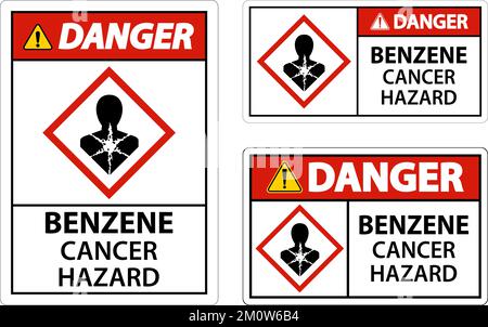 Pericolo benzene pericolo cancro GHS segno su sfondo bianco Illustrazione Vettoriale