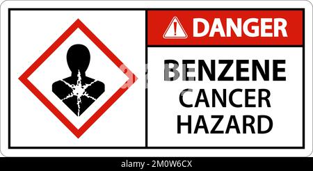 Pericolo benzene pericolo cancro GHS segno su sfondo bianco Illustrazione Vettoriale