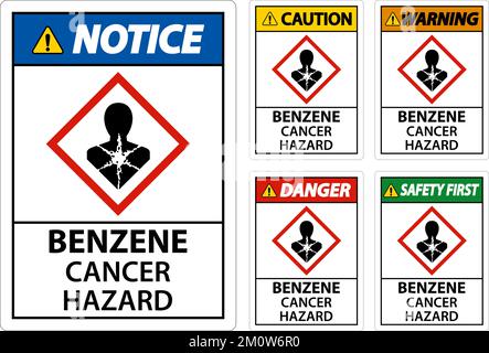 Pericolo benzene pericolo cancro GHS segno su sfondo bianco Illustrazione Vettoriale